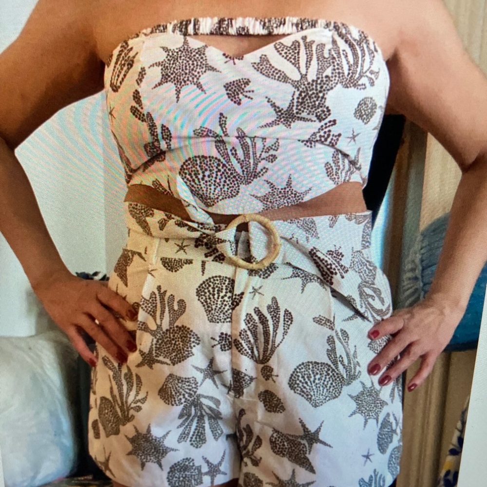 Nautical theme print shorts & tube top set sz L 8/10US